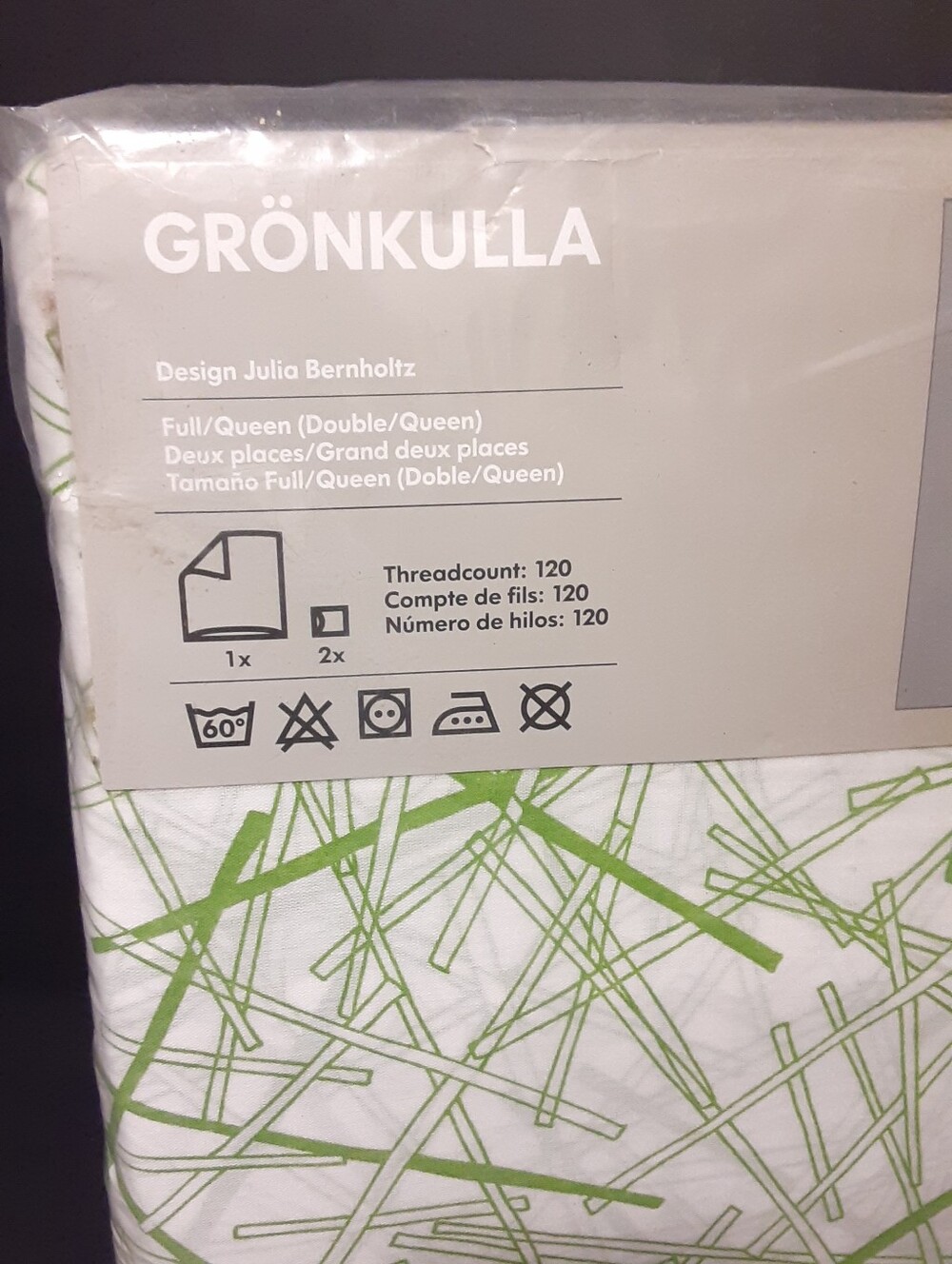 Discontinued IKEA Gronkulla Duvet Cover & 2 Pillowcases Full / Queen Vintage NOS
